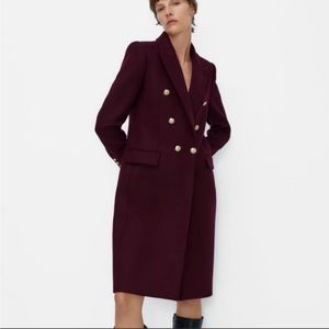 NWT - Zara Wool double breasted coat - Wine/Burgundy